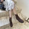French Retro Brown Short Boots and Bare Boots Women's Boots Thick Heel 2025 Autumn and Winter Small Elastic Thin Boots