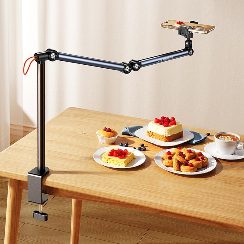 Jopree F6 Podcaster Phone Stand with Silent Swivel & Heavy Base Clamp Flexible for Bed & Desk Use