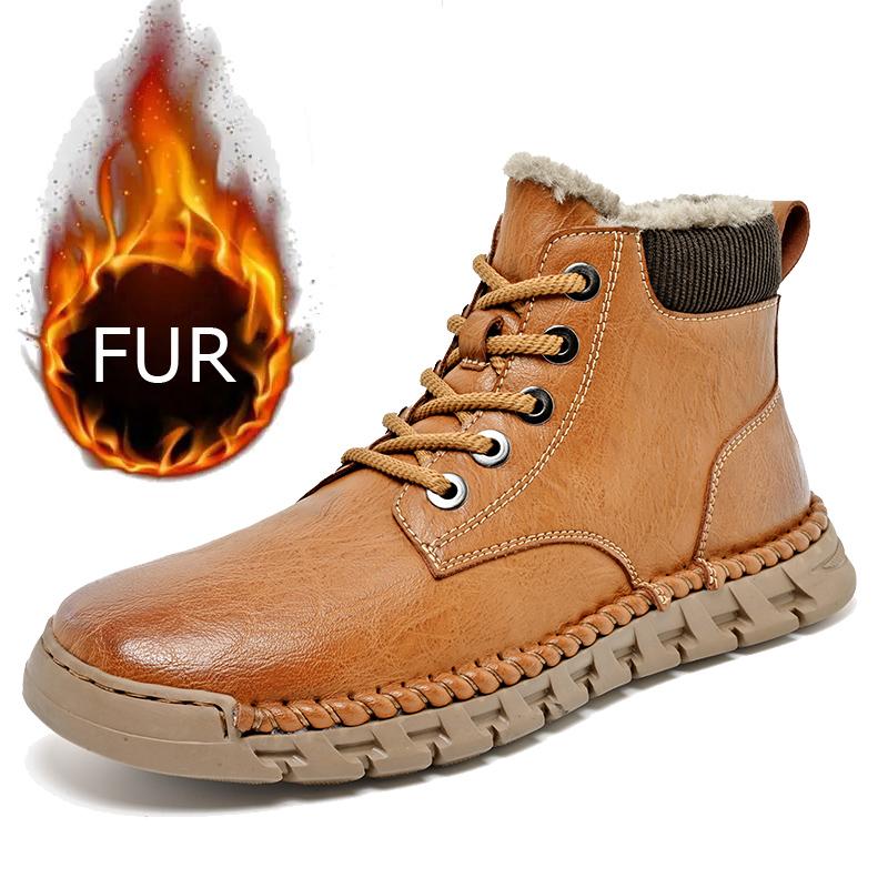 Fashion Winter Plush Men Lace-up Desert Boots Fashion Outdoor Designer Thick Bottom Boots Casual Business Shoes Antiskid Walking Boots