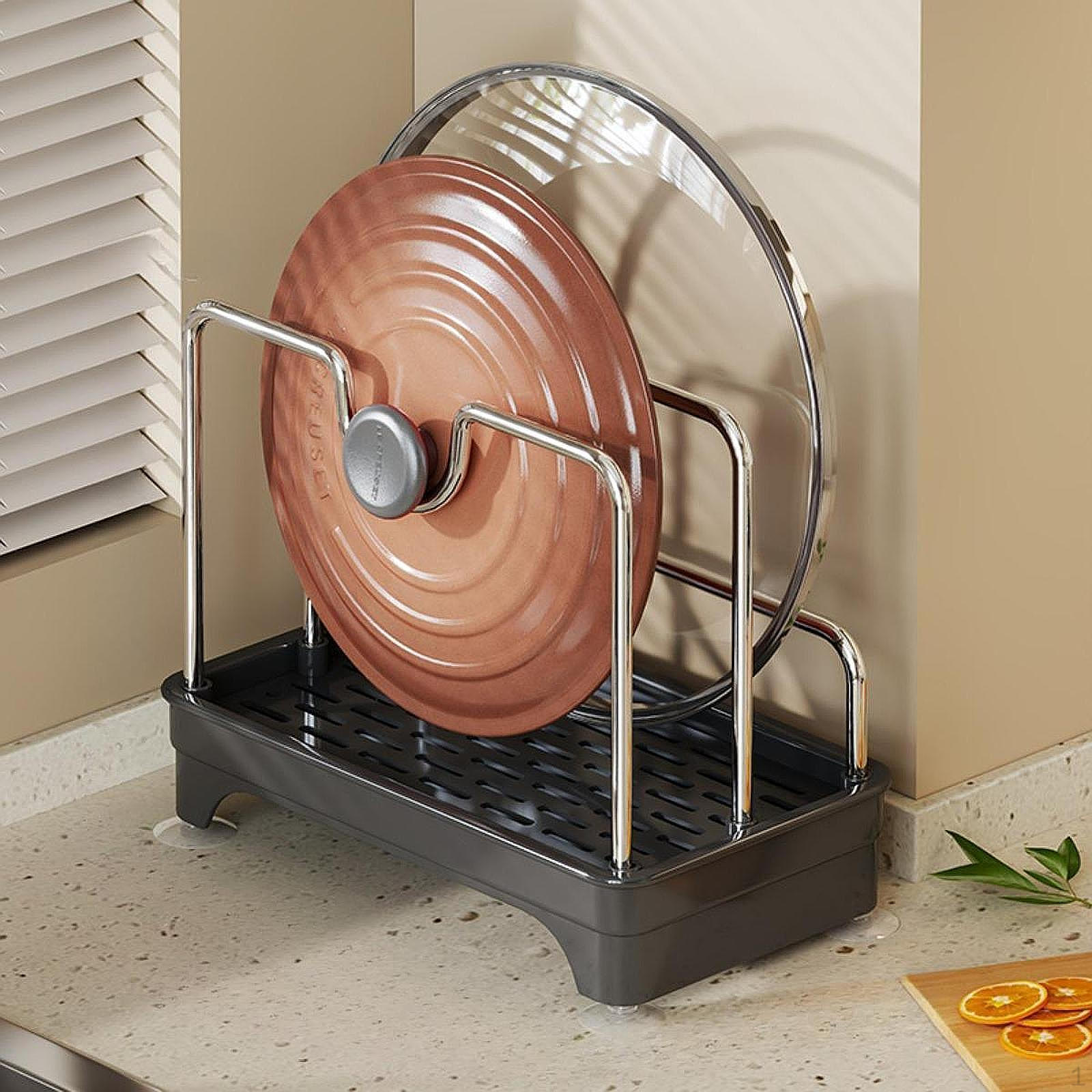 

Lid Organizer Holder,Kitchen Cabinet Storage,Pots and Pans Rack for Cooking black silvery