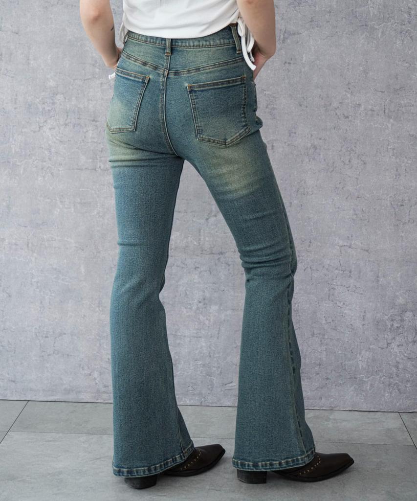 WEGO Stretch Denim Flare Medium Korean Autumn Clothes Women's Pants, Medium, Denim, Girly, Style,
