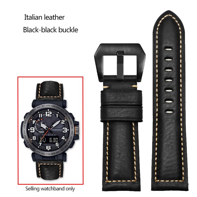 24mm Matný kožený řemínek na hodinky z hověziny, italský, pro sérii Casio PROTREK PRG-600/PRG-650/PRW-6600, náramek pro outdoorové sporty