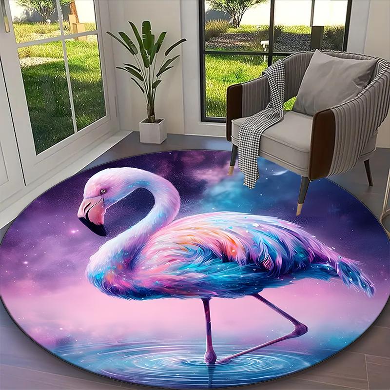 1pc Flamingos Carpet for Room Floor Mat, Comfortable Office Chair Printed Round Rug, Beautiful Hotel Rug