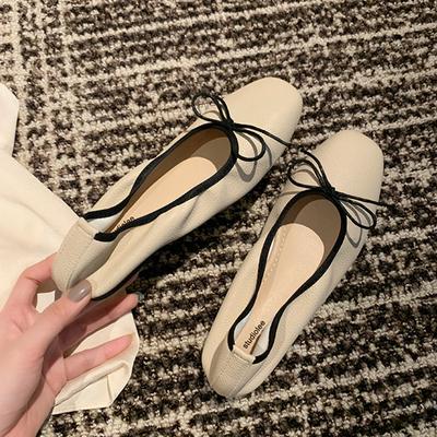 Frühling und Sommer Sanfte Schleife Square Toe Flache Öffnung Flache Unterseite Weiche Unterseite Ballettschuhe Damen