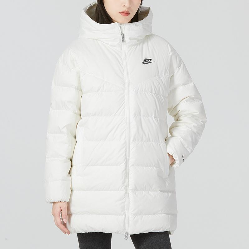 Nike Down Jackets Women's White Hooded Non Detachable Moderate Straight Fit DQ6874-133