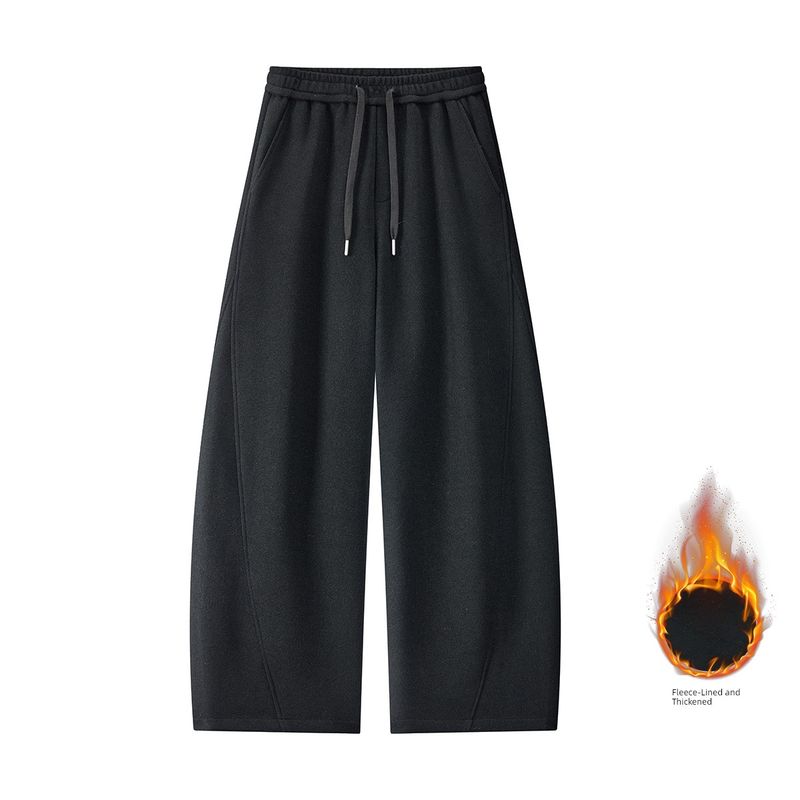 

Men s American-Style Simple Curved-Leg Pants, Unisex Autumn and Winter Fleece-Lined Loose Wide-Leg Sweatpants, High-End Sports Casual Pants Black L