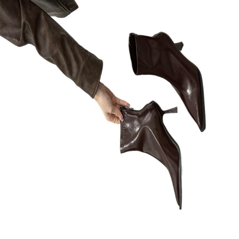 Pointed thin heel medium heel short boots 2025 new versatile comfortable and thin one-pedal lazy Martin boots women's high heels