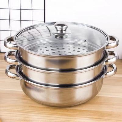 3 Tier Stainless Steel Steamer 28cm with Glass Lid Steaming Cooker Thickened Cookware Multifunctional Cooking Pot