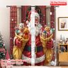 2pcs 2D Flat Printing Merry Christmas Popular Window Drapes Santa Claus Gifts Teddy Bears 100% Polyester Fabric Without