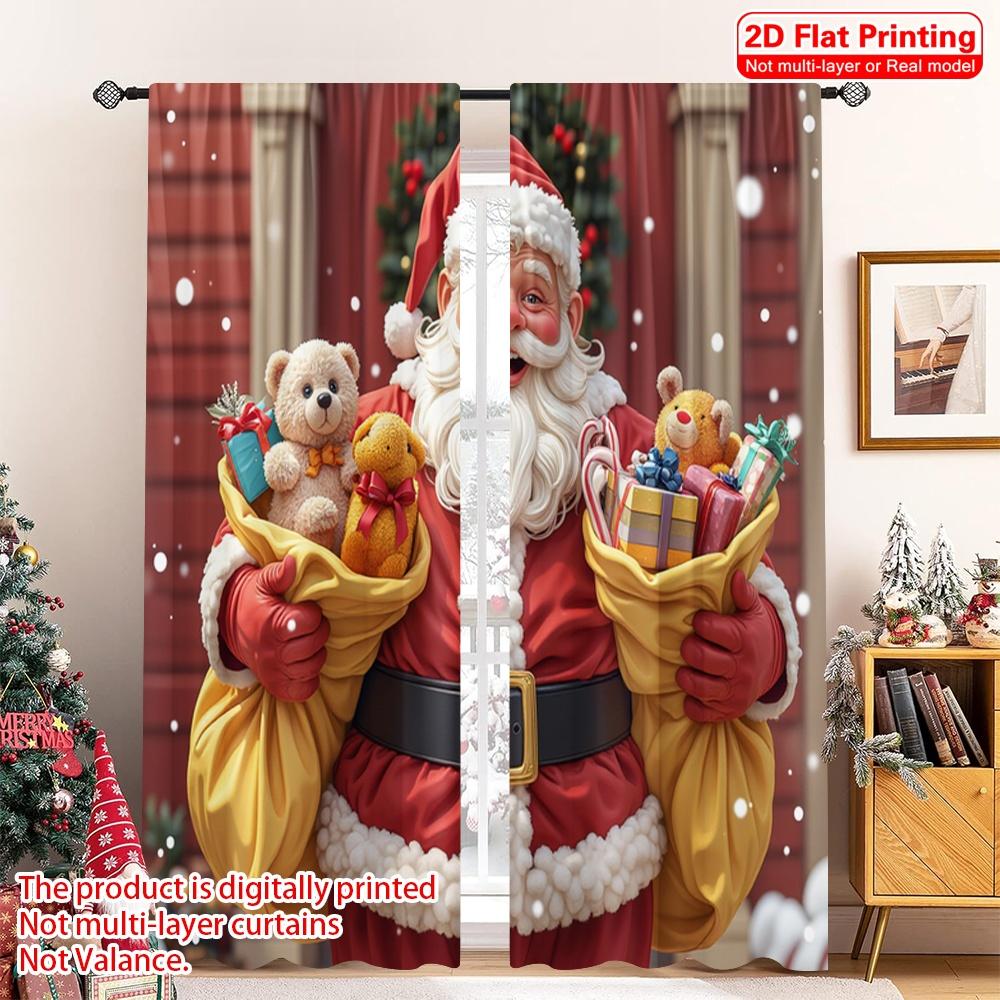 

2 шт. 2D плоская печать С Рождеством Христовым Популярные оконные шторы Подарки Санта-Клауса Плюшевые мишки 100% полиэстер без 52.50×116.00 CM 2pcs