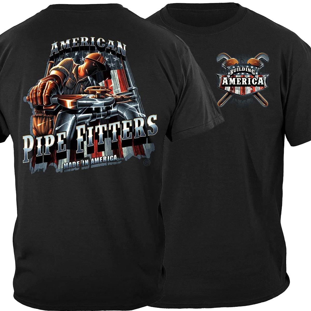 

All Trades and Professions Proud American Pipe Fitter Gift T Shirt New 100% Cotton Short Sleeve O-Neck T-shirt Casual Mens To... S разноцветный