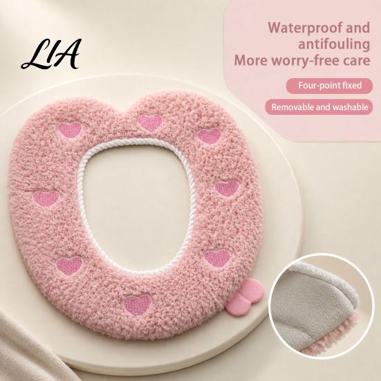 Soft Warm Bathroom Pad Plush Toilet Seat Cover for Autumn Winter, Cute Washable Warmer with Zipper Closure, Universal Fit Thickened Cushion Love/Cloud