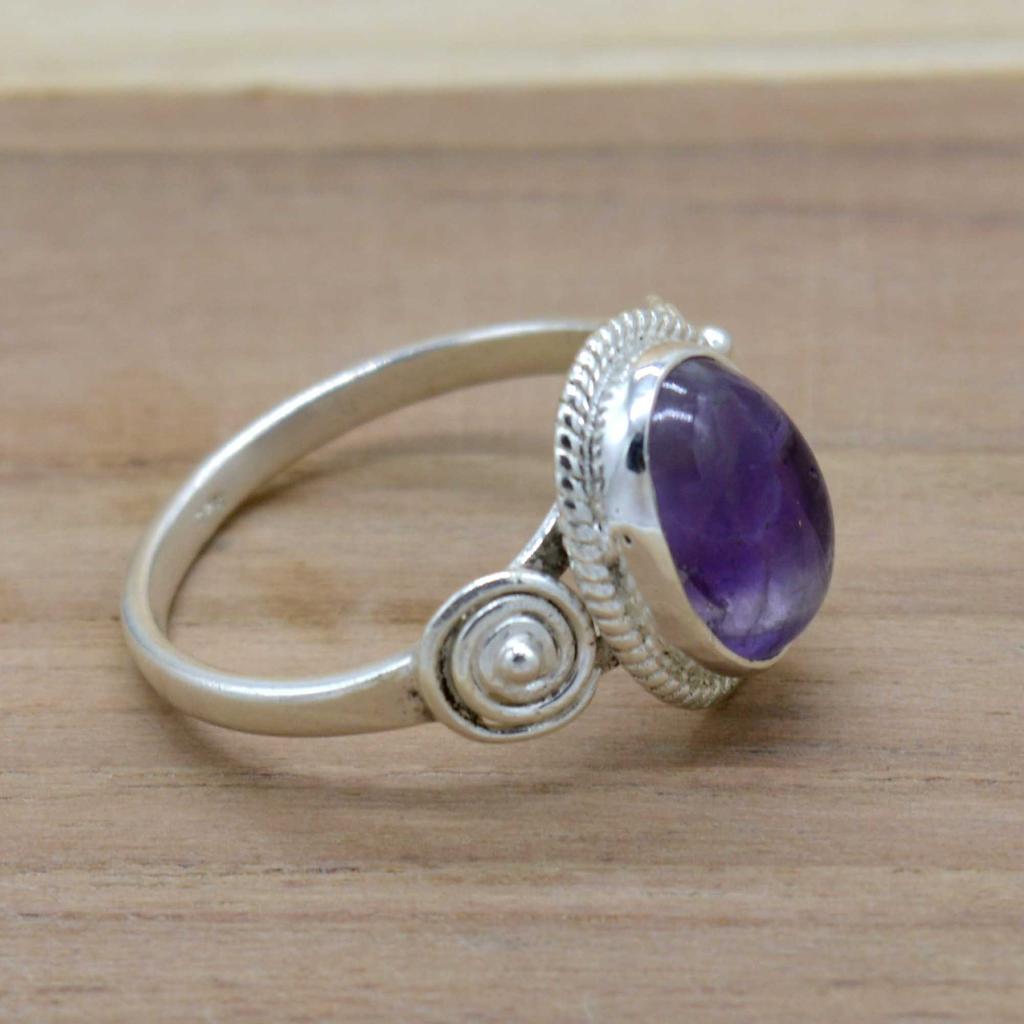 Amethyst Silver Women Ring, Natural Gemstone & 925 Sterling Silver Handmade Antique Jewelry, Valentine's Day Gift For Her
