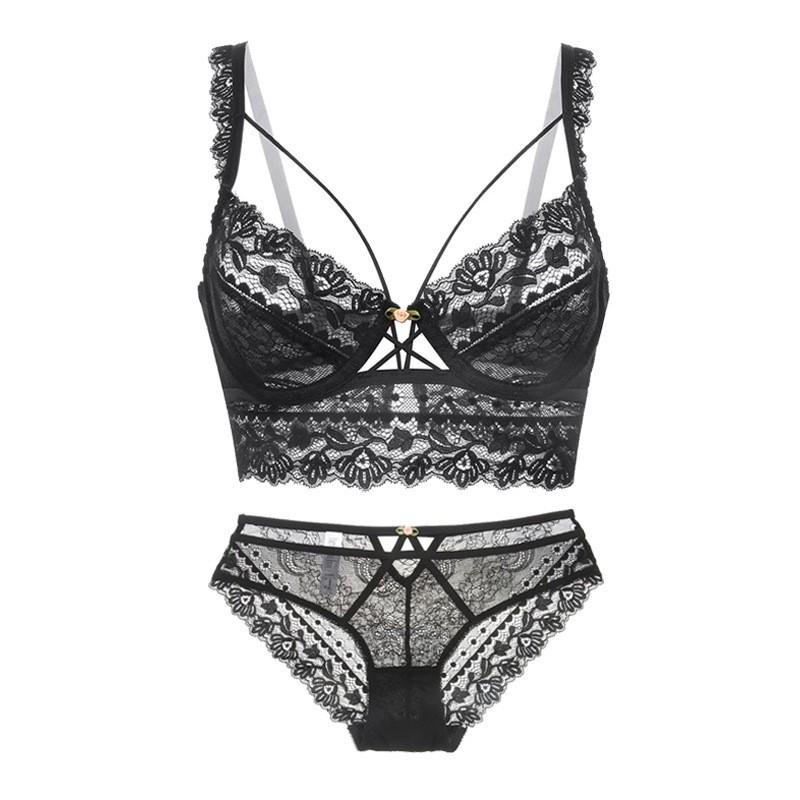 Eleganter Spitzen-Übergrößen-Push-up-BH-Set - Dünn, ohne Schwamm, Anti-Hänge-Effekt für einen schlanken Look