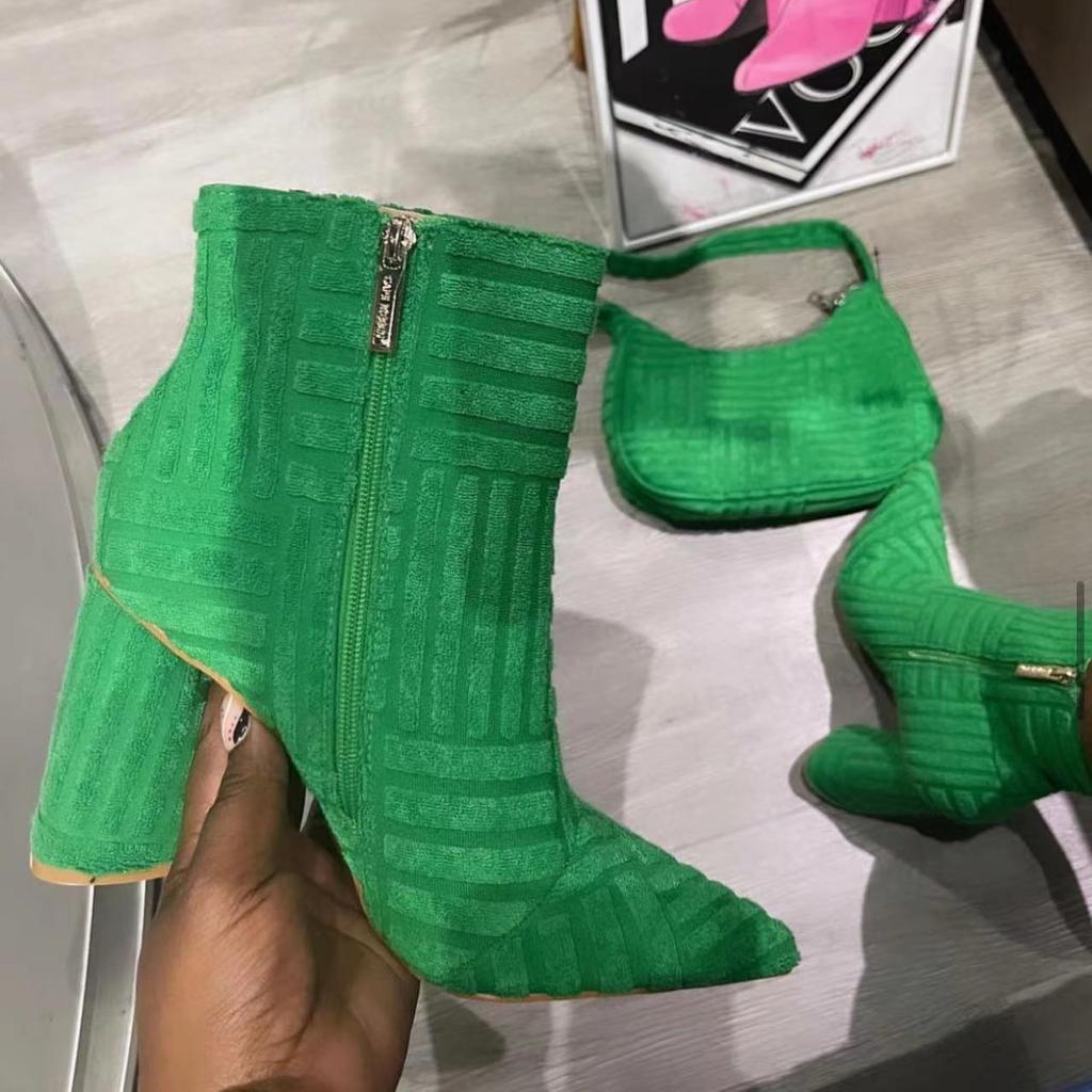 Bottes en serviette pour femmes, grandes bottes décontractées européennes et américaines avec talons épais et talons hauts, bottes en tissu serviette de couleur unie, 2022