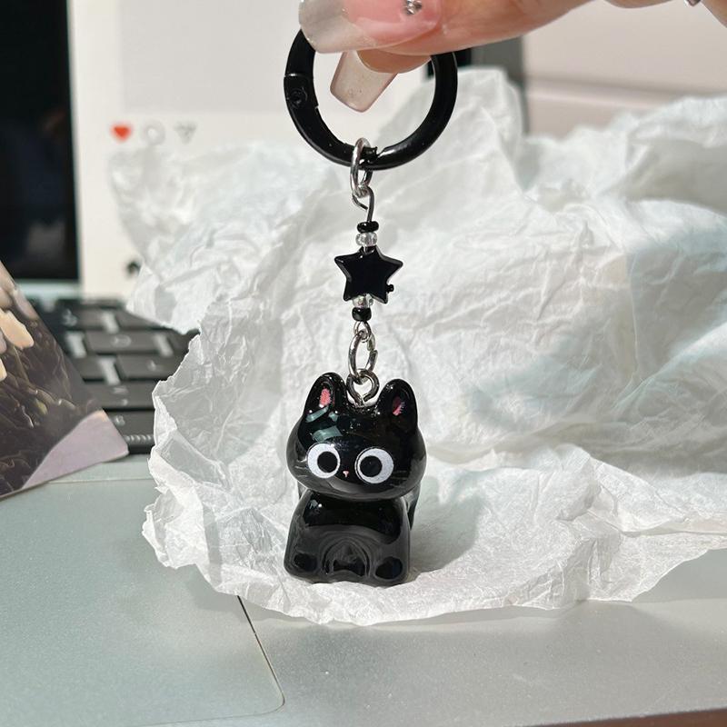 Black Cat Pendant Pendant Q Cute Big-Eyed Cat Star Keychain Cartoon Girlfriend Small Gift Bag Accessories