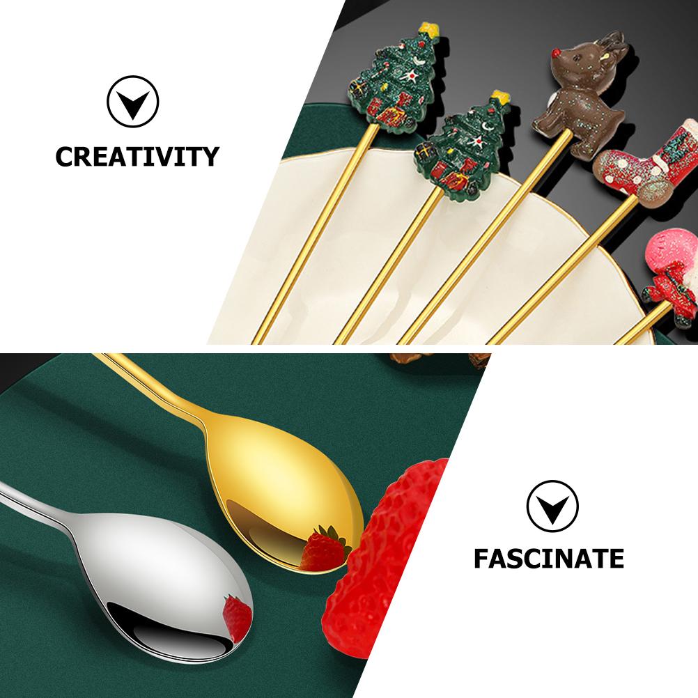 Stainless Steel Coffee Spoon Fork Christmas Cutlery Spoons Metal Dinnerware Party Tableware Gold Decor Food Xmas Themed