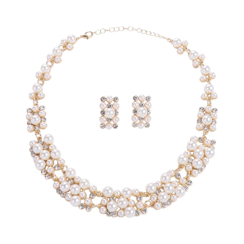 Court Style Design Pearl Necklace Multi-layer Pearl Neck Chain Trendy Wedding Jewelry Set  Women