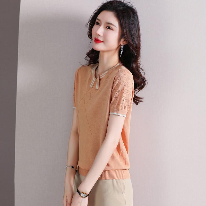 Women's Summer Ice Silk Knit Short-Sleeve T-shirt for Middle-Aged Women