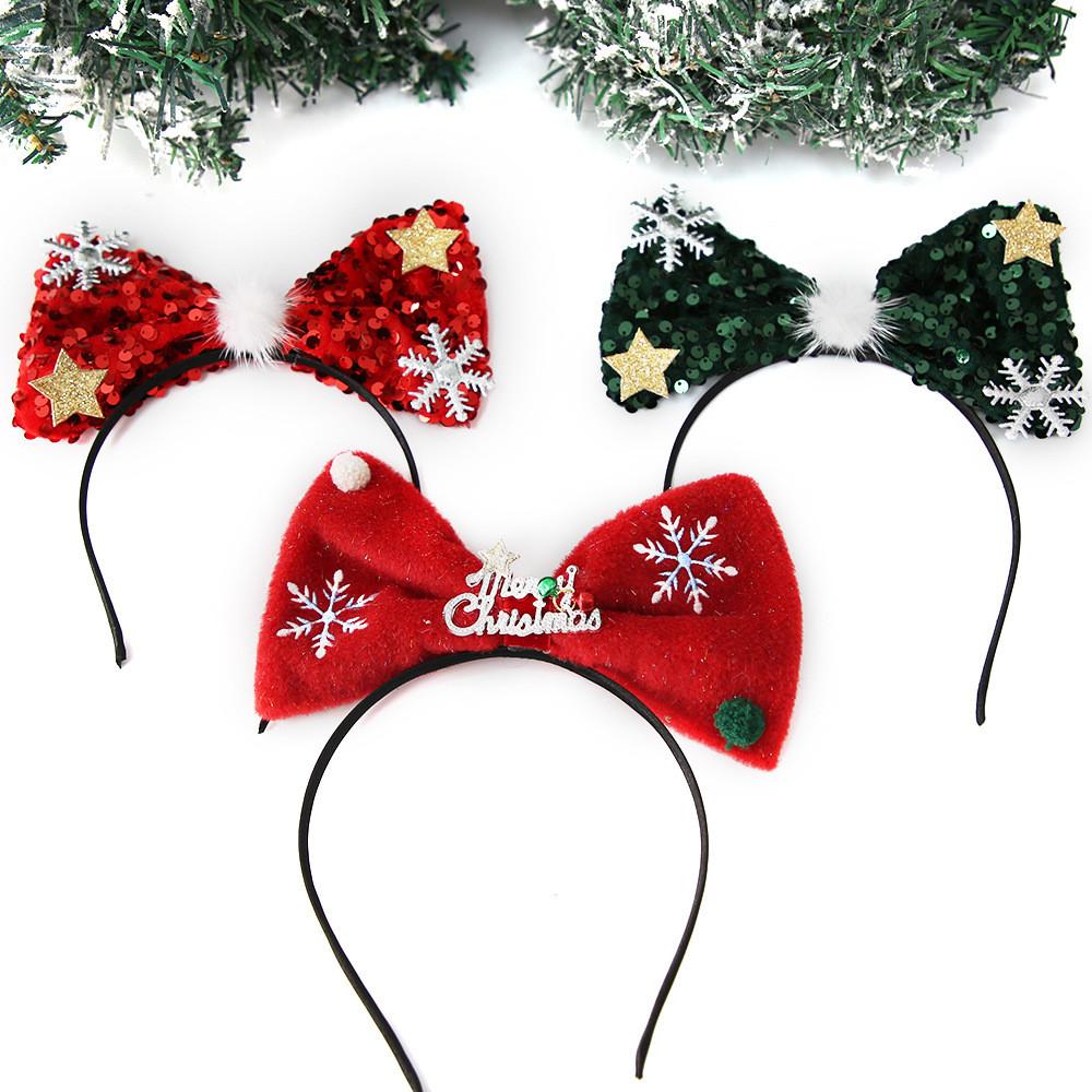 Charming Christmas Kids Headband With Colorful Shiny Sequins And Cute Bow For Celebrations Festive