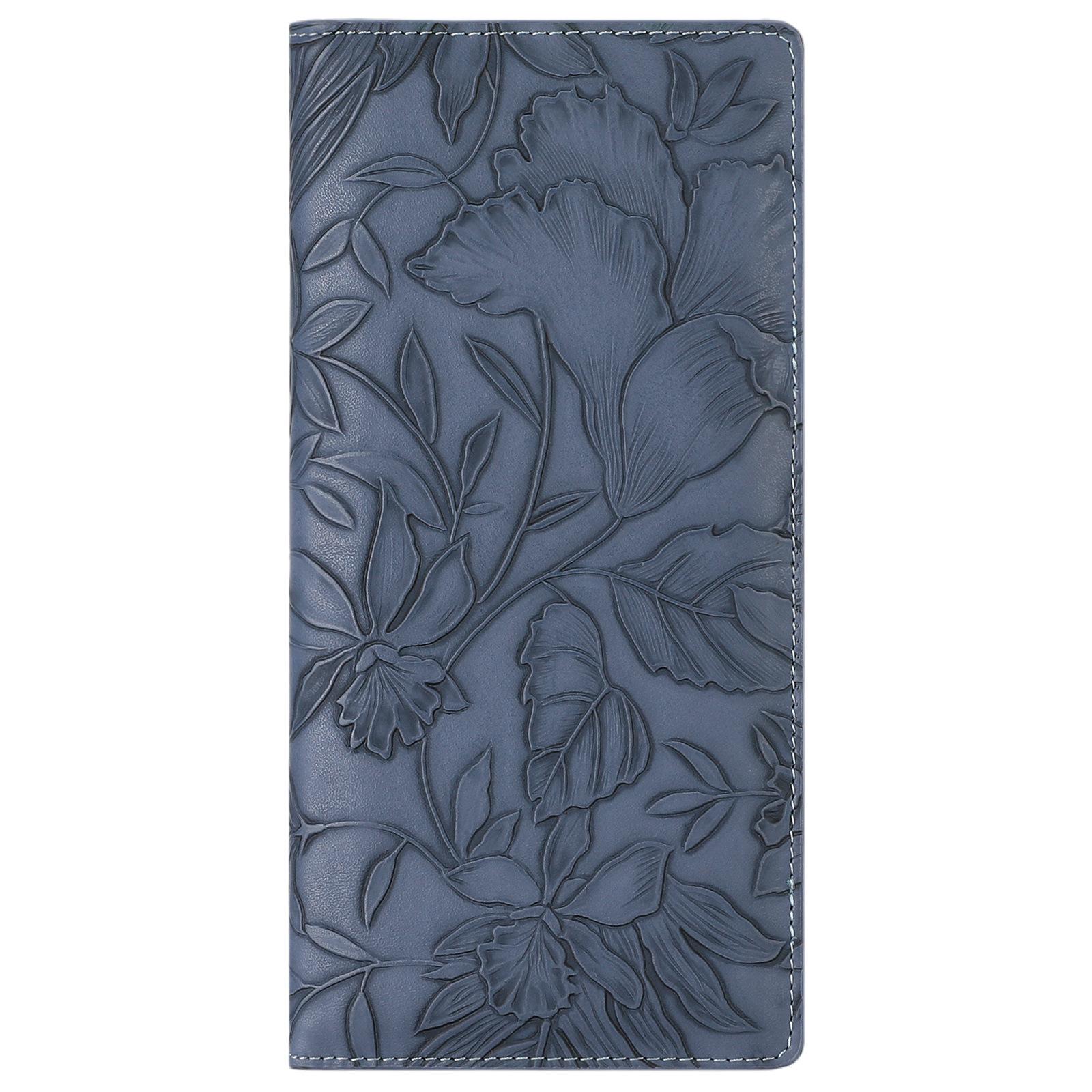 Женский длинный кошелек с цветочным узором и тиснением, взрывной кошелек из искусственной кожи, противоугонная щетка для монет 9.5cm*14.5cm*19.5cm синий