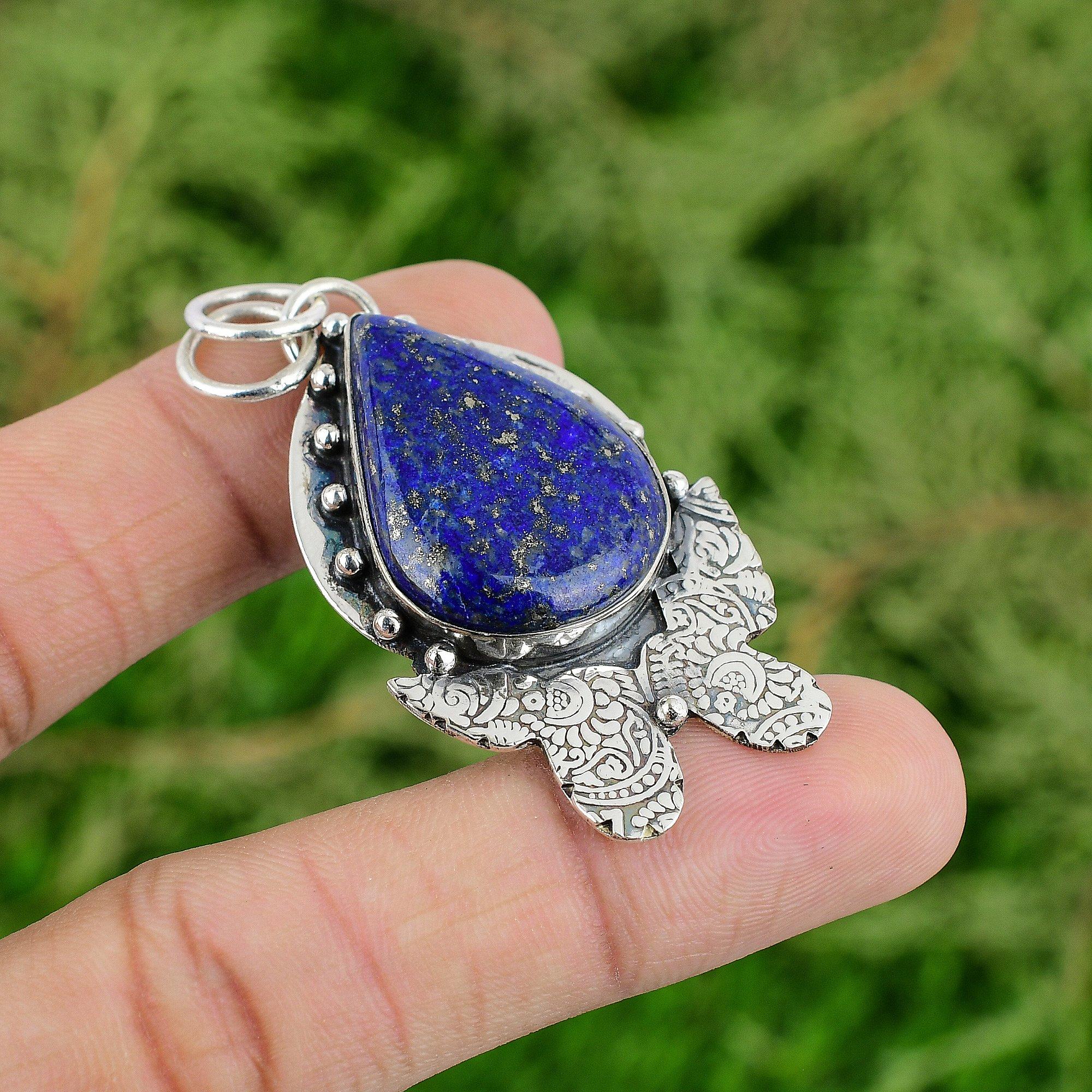

Daughters Day Deal Lapis Lazuli Gemstone Bezel Boho Pendant Jewelry 925 Silver