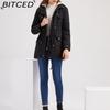 BITCED Autumn/Winter Women's Cotton Coat Solid-Colour Hooded Parka Thick Cotton Coat with Fleece Lining