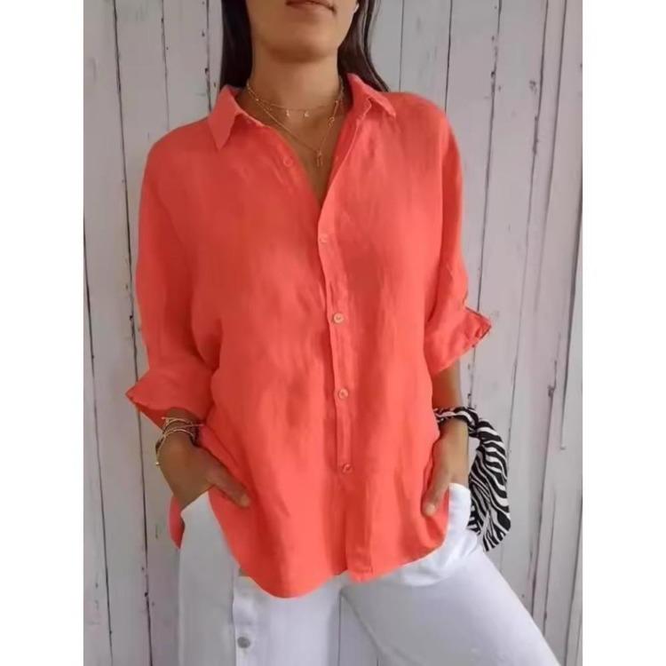 Women's Casual Fashion Solid Color Print POLO Neck Blouses Shirts 3/4 Sleeves Spring Fall