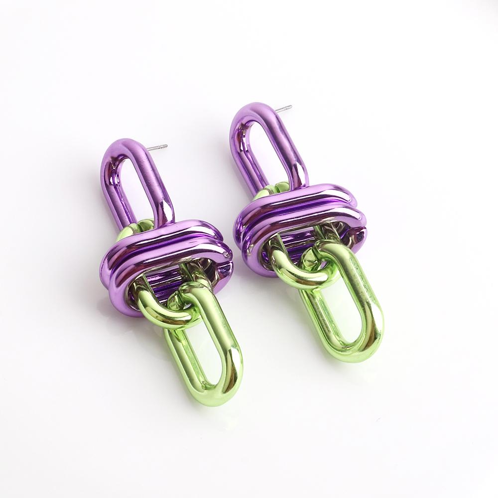 New Goth Metallic Pink Blue Acrylic Drop Earrings for Women Vintage Long Chain Dangle Earrings Hip Hop Punk Party Jewelry Gifts