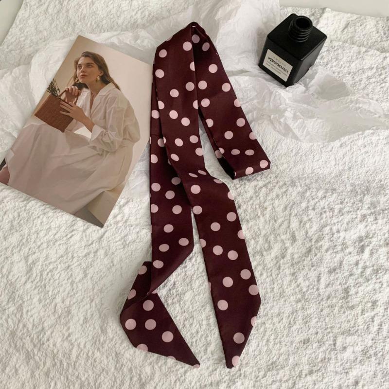 Polka Dot Silk Scarf, Long Strip, High-end, New Retro Versatile Temperament, Neck Decoration, Small Scarf, Headband, Hair Tie, Streamer.