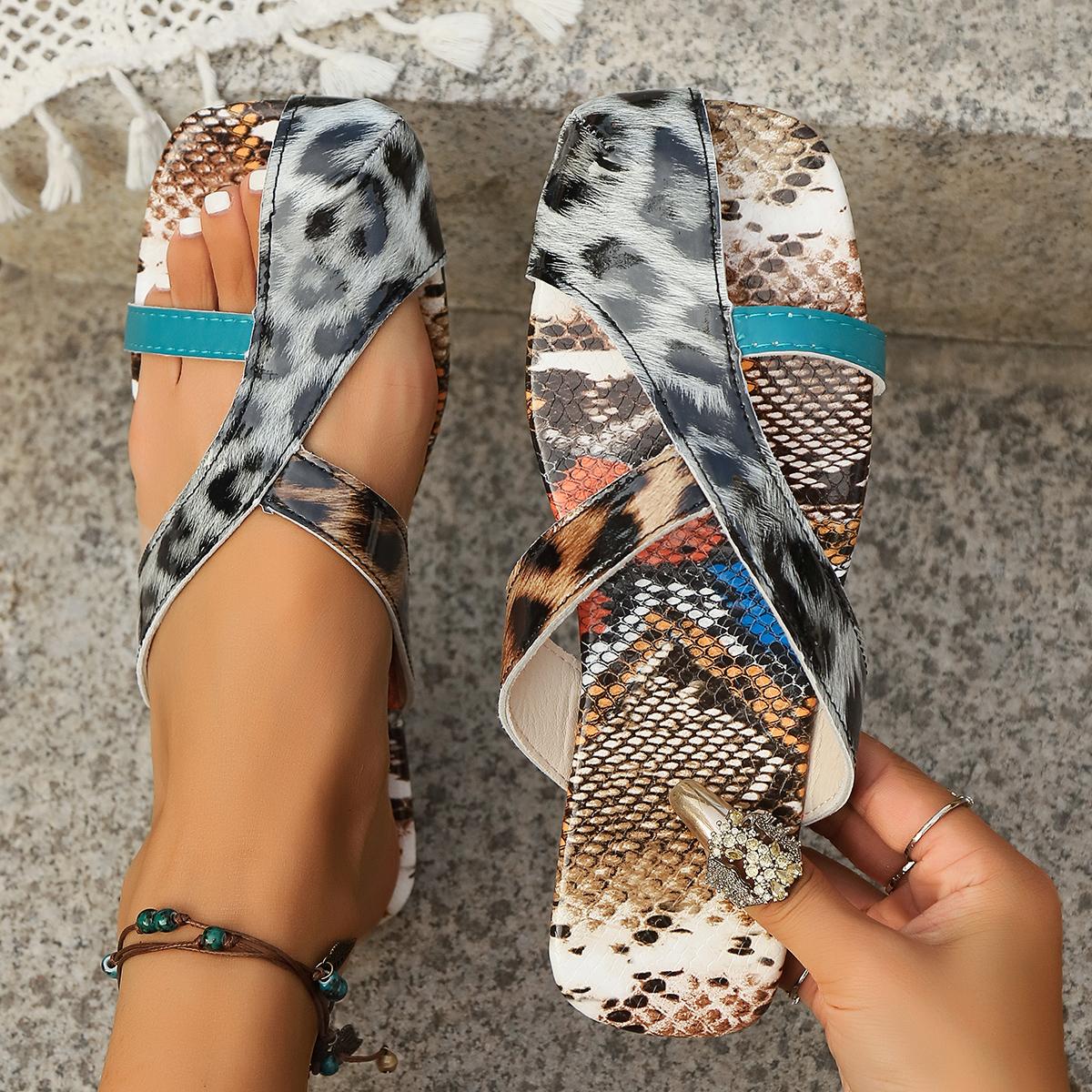 

мода Мода Смешанный Леопард Женские Плоские Шлепанцы Лето Полые Низкая Платформа Женские Слайды лето Легкие Пляжные Туфли Mujer 36 леопардовый