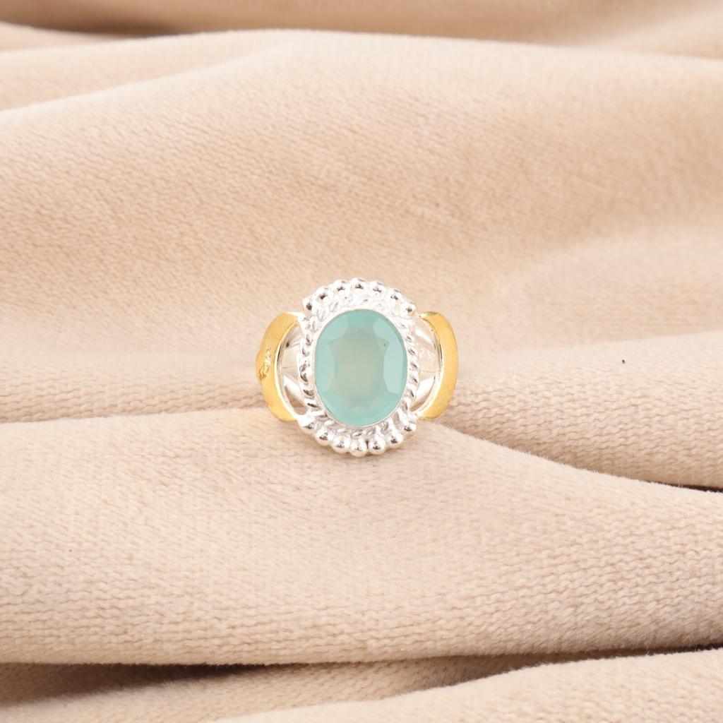 Aqua Chalcedony Gemstone 925 Stamped Silver Jewelry Handmade Ring For Christmas RR-61-18