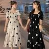 Sommerkleid mit Polka-Dots für Damen, Kleid, das den Bauch bedeckt und für die Freizeit schlank macht, süßer Preppy-Stil, ausgehöhltes Rückendesign, Feenrock, altersreduzierendes Pendeln