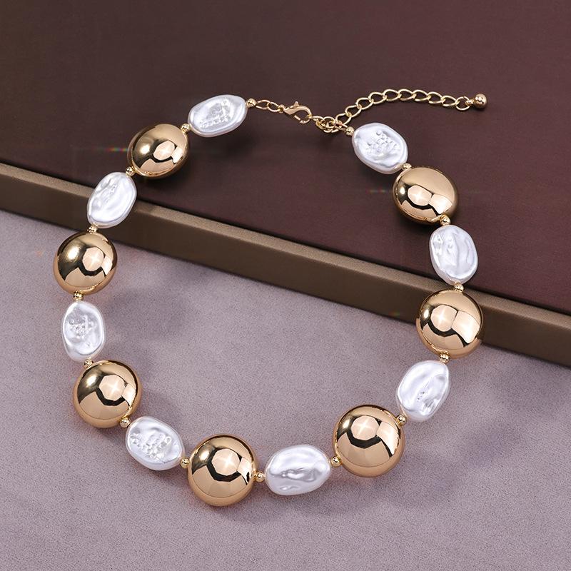 Irregular Baroque Pearl Splicing Metal Collar Niche Design Clavicle Chain Jewelry Necklace