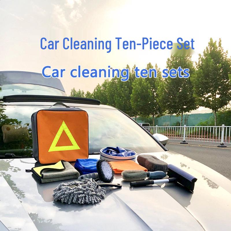 10-Piece Movable Car Wash Kit: Towels, Sponges, Brushes, and Bucket Gift Set
