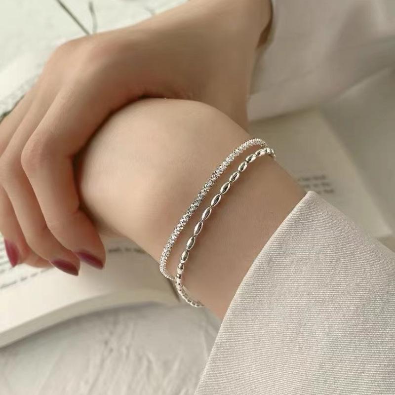 S925 Sterling Silver Starry Double-Layer Beaded Bracelet for Women - Simple Korean Sparkling Jewelry 925 Silver