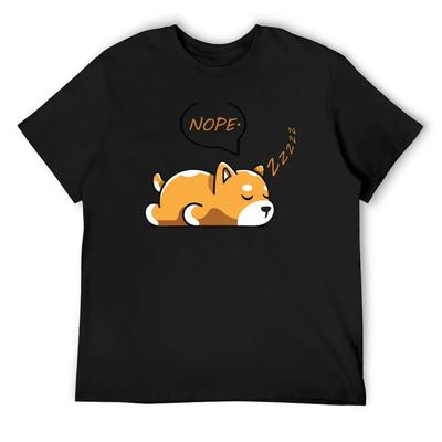 Funny Lazy Shiba Inu - Nope - Sleepy Dog T-Shirt Customizeds Rapper Graphic Tees Korean Fashion Black T-shirts for Men