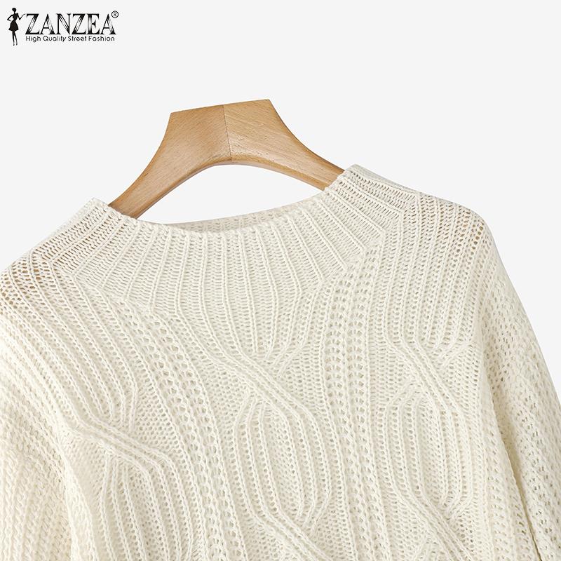 ZANZEA Women Autumn Mockneck Long Sleeve Knitted Pullover Jumpers Sweaters