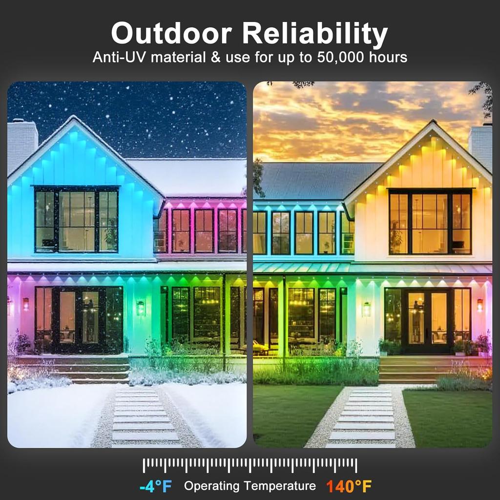 Permanent Outdoor Lights,200FT RGB Eave Light,IP67 Waterproof Lighting for House,Smart LED with App/Remote Control for Outdoor Decor,Garden