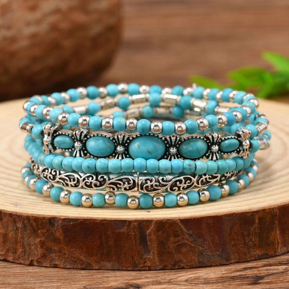 Set di Braccialetti con Perline Turchesi Decorate in Stile Bohémien per Donne Gioielli a Catena con Perle di Pietra Naturale Trendy Vintage Regali