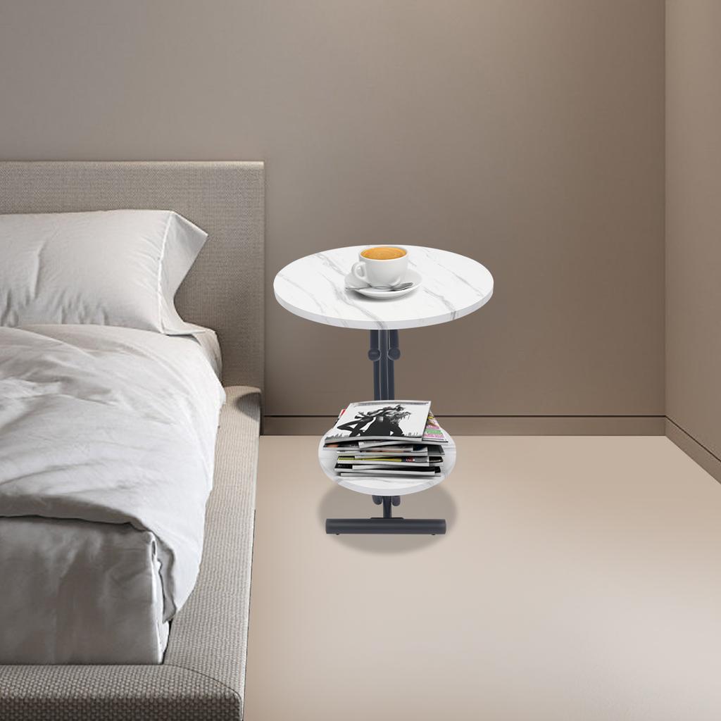 Double Layer Round Home Organizer Side Table with Storage Shelf, 55x55x60cm Size, 2-Tier Multifunctional End Table for Office