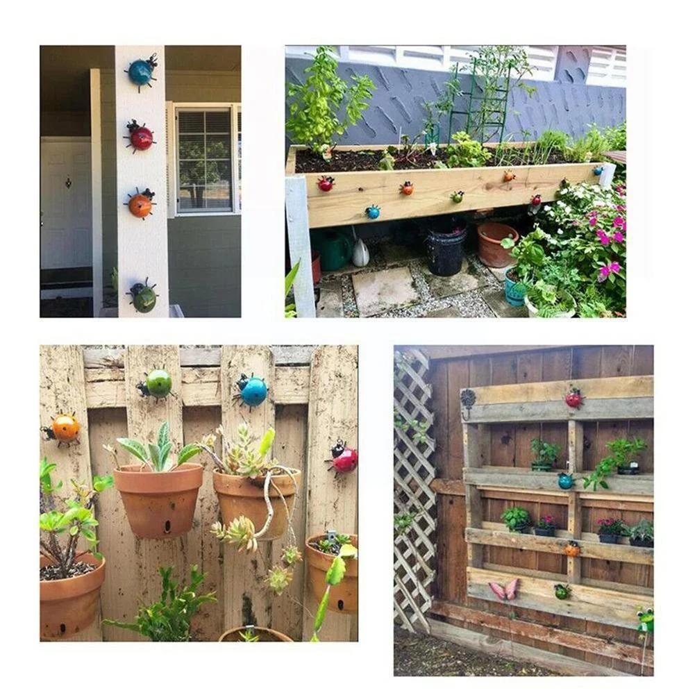 Mini Metalen Lieveheersbeestje Kever Hek Hanger Muur Hangend Ornament Standbeeld Buiten Patio Tuinbeeldje Sculptuur Voor Huisdecoratie