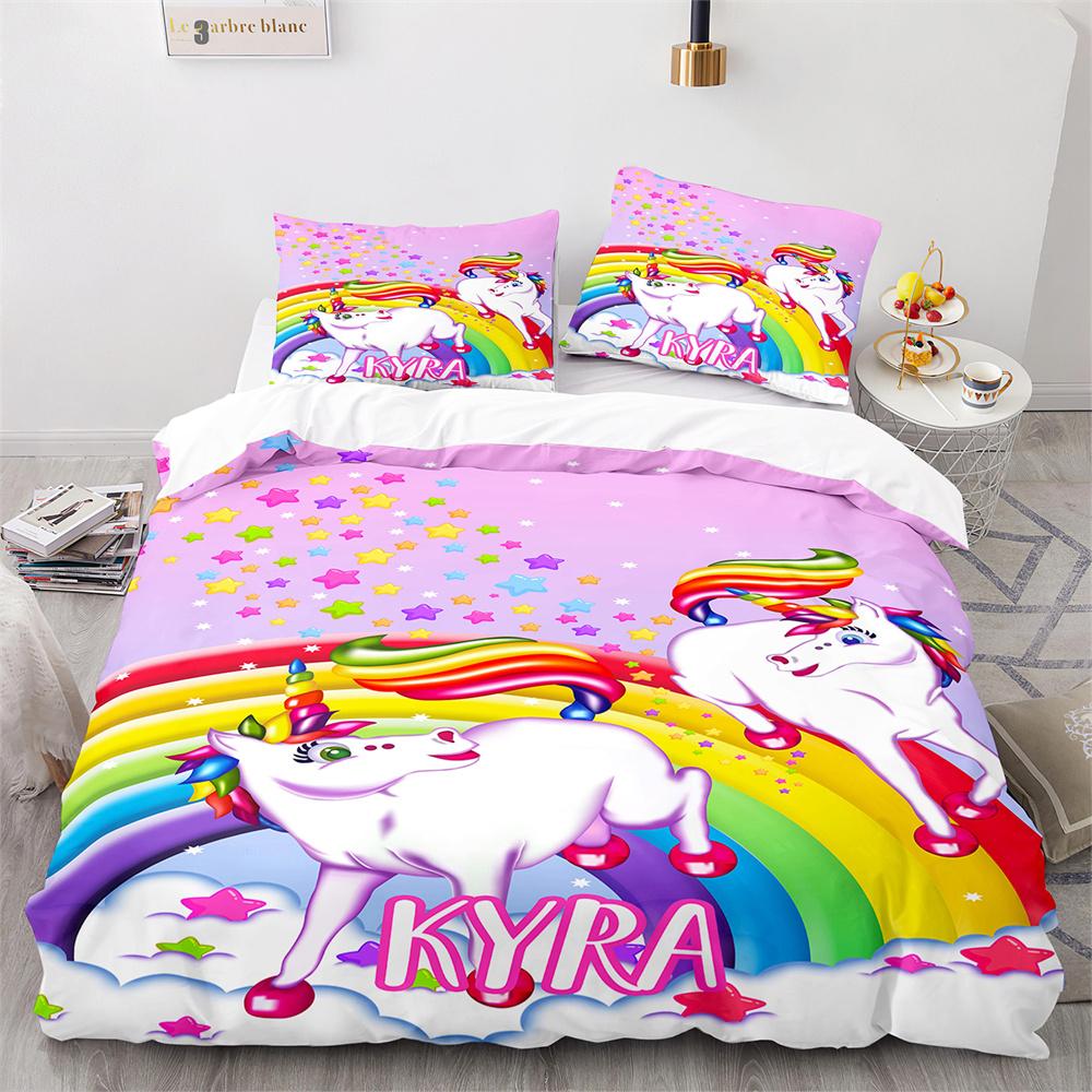 Unicorn Rainbow Duvet Cover Set King Twin Full Size Kids Boy Girl Bedding Set Colourful Cartoon Child Polyester Comforter Cover