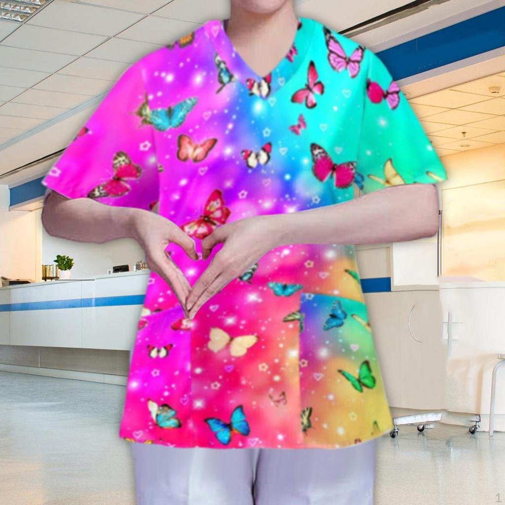 Women's V Neck Scrub Shirt Breathable Workwear Nurse Work Uniform Nursing Top for Women