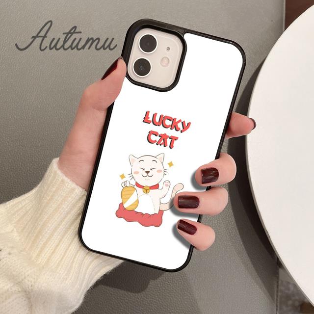 Urocze etui na telefon z kotem przynoszącym szczęście dla iPhone 11 12 13 14 Pro Max mini X XR XS SE 2020 5 6S 7 8 Plus Samsung Galaxy S21 S22 Cover shell