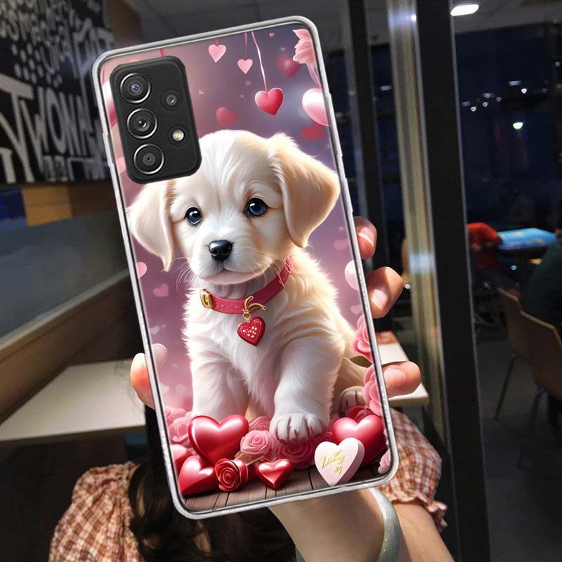 Lovely Puppy Heart Dogs Phone Case for Samsung A54 A57 A37 A17 A14 A15 A12 A24 A34 A55 A35 A25 A52S A07 A05S A04S A22 A32 A72 Ga