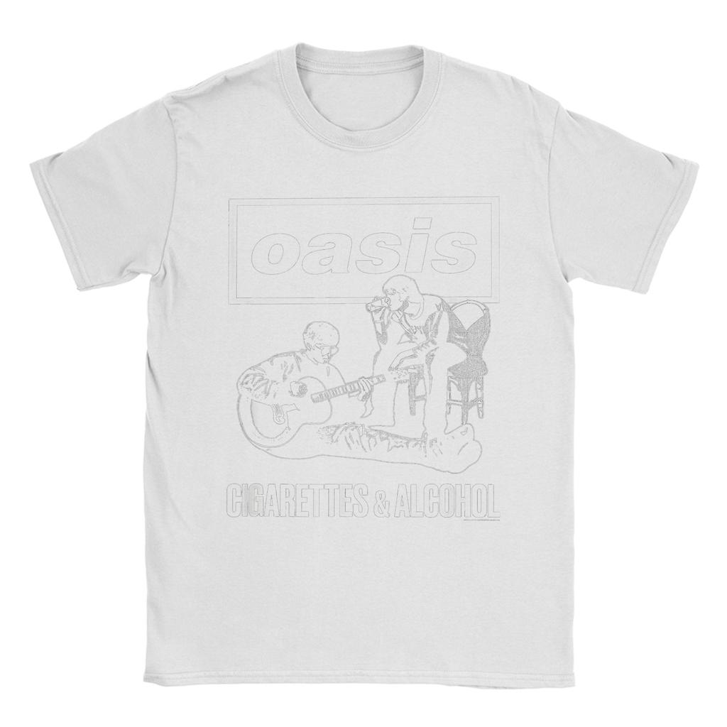 Camisetas de Cigarrillos y Alcohol para Hombres Mujeres Algodón Tops Retro Banda de Rock O-Oasis Cuello Redondo Manga Corta