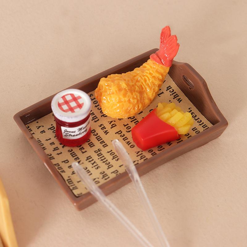 Japanese Style Dollhouse Miniature Food Tray Set with Shrimp Tail Clip Accessories