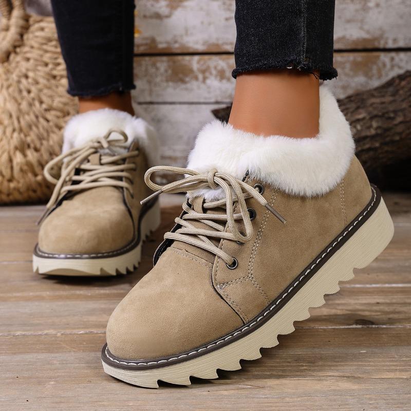 2025 New Lace-up Plush Plush Cotton Shoes Large Size Round Toe Platform Sole Warm Snow Boots for Women