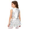 Girls 70s Disco Outfit Metallic Gloss Top Sequins Design Tassels Detail Ruffle Skirt Shorts Two Piece Set